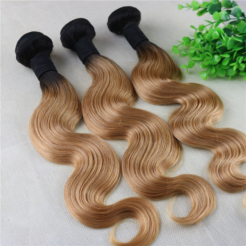 1B 27 Ombre Blonde Brazilian Hair Weaves Body Wave Human Hair Bundles Two Tone Hair Weft 100gram Per Piece