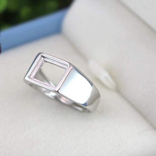 925 Sterling Silver Fashion Wedding Ring 9x11mm Princess Cabochon Semi Mount Men Fine Silver Ring Setting Jewelry