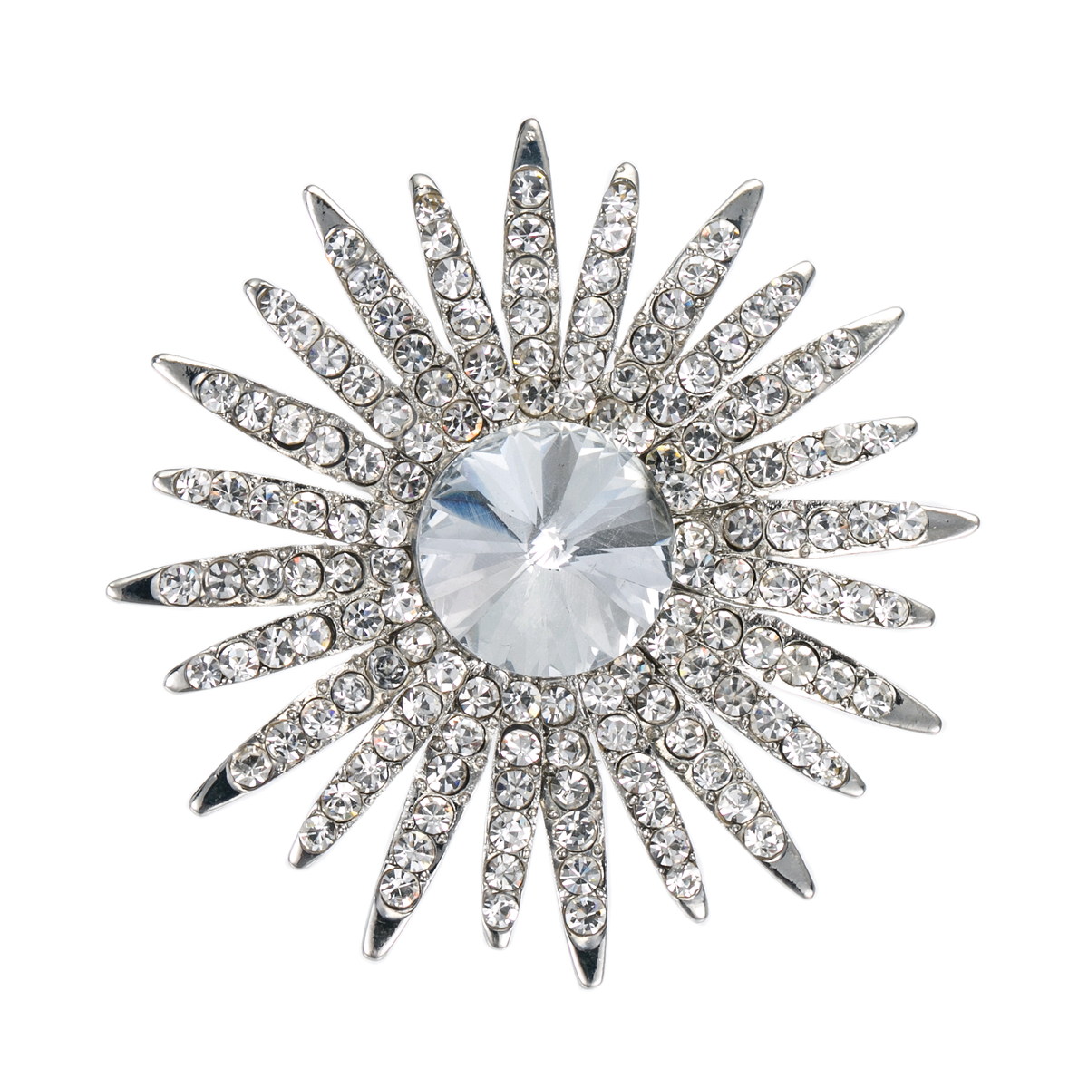 2 Inch Gold and Silver Tone Clear Rhinestone Crystal Diamante Round Star and Sun Flower Bridal Pin Brooch