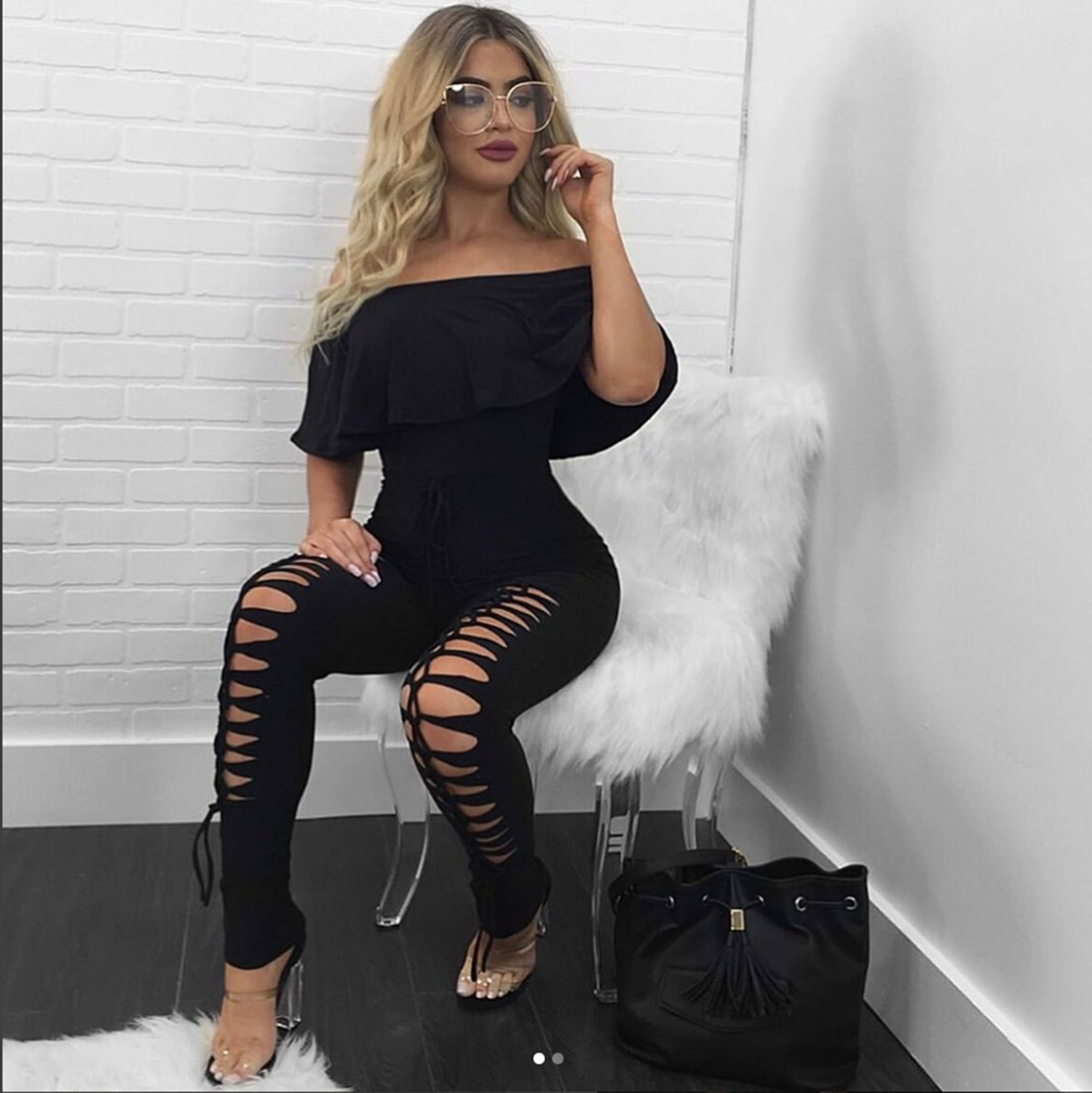 Jumpsuits Europe United States fashion solid color sexy strapless shoulder lotus leaf side thin piece pants Support mixed batch
