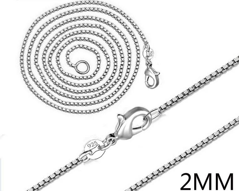 Man woman Necklace 925 sterling Silver 2MM Box Chain Necklace 16inch/18inch/20inch/22inch/24inch for Pendants