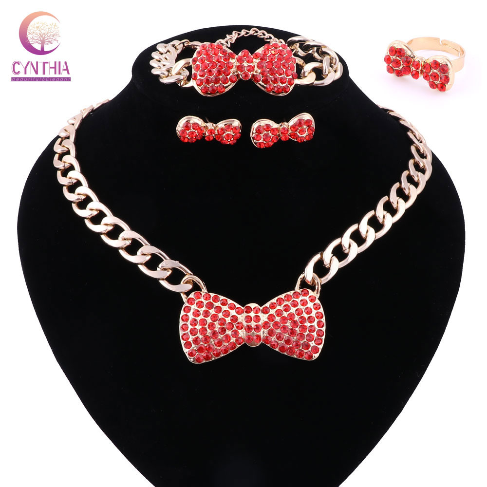 Women 3 Colors Jewelry Sets Gold Plated Statement Necklace With Earrings For Party Wedding Boho Crystal Necklace New Arrival