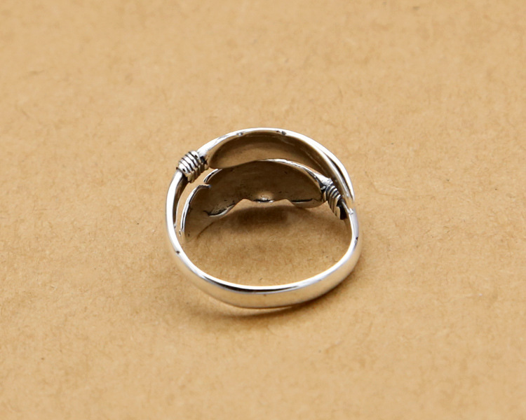 925 sterling silver fashion jewelry band ring feather shape open adjustable ring vintage style for women