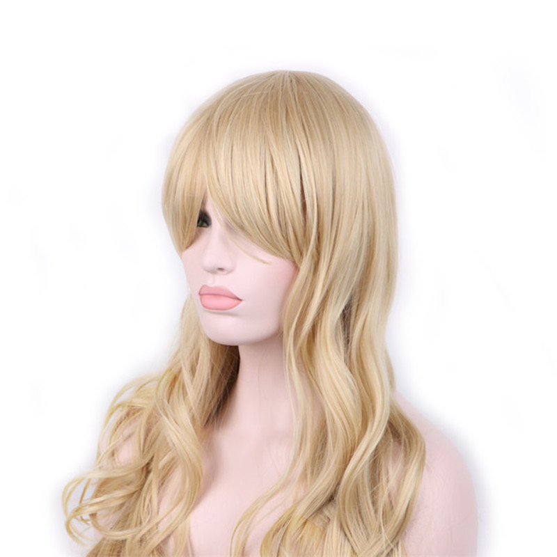 WoodFestival long blonde curly wigs natural hair wig blond fiber synthetic wigs with bangs good quality