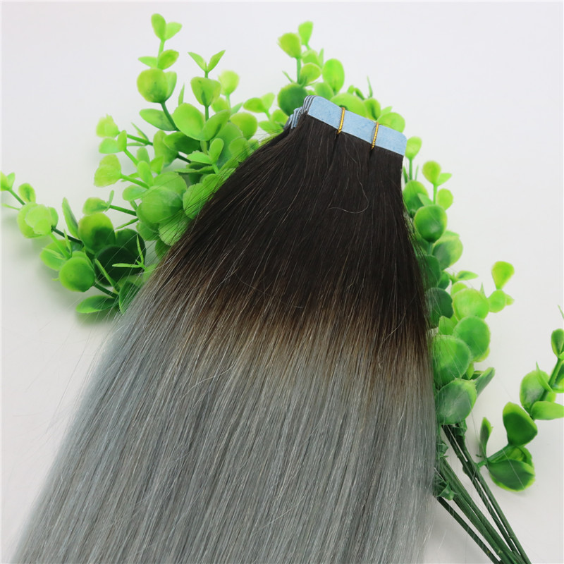 Tape In Human Hair Extensions Ombre Hair Two Tone Colored 1b Grey Silver Gray Glueless 40pcs 100gram Brazilian Virgin Hair Skin Weft