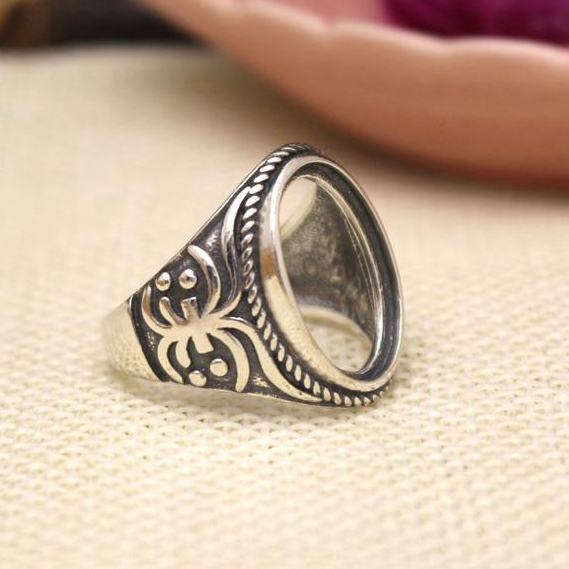 Art Deco Vintage Sterling Silver 925 12x16mm Oval Cabochon Semi Mount Ring Fine Silver Engagement Wedding Party Ring Setting