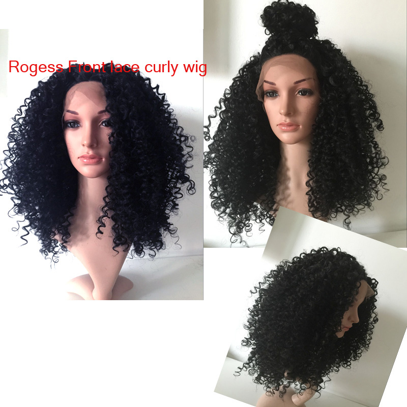 24INCH Beautiful Long Black curly Midle Part womens Hair Front Lace Synthetic Hair wigs