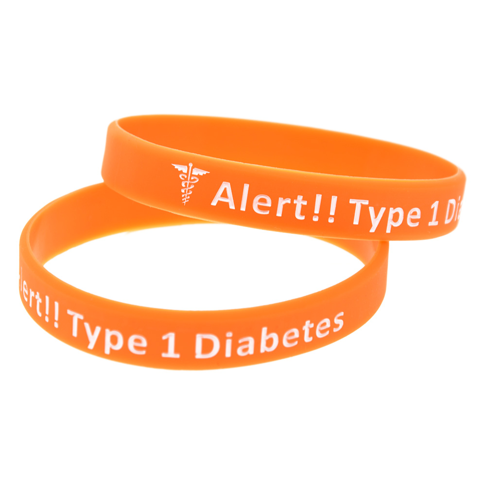 1PC Alert Type 1 Diabetes Silicone Wristband Adult Size A Great Message to Carry In Case Emergency