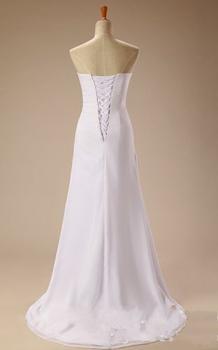 newest white elegant aline strapless chiffon wedding dresses appliques beaded lace up plus size wedding party bridal gowns bm57