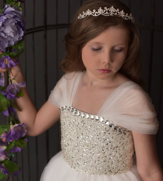 luxurious ivory arabic flower girl dresses portrait beaded crystals tulle child wedding party dresses beautiful pageant dresses
