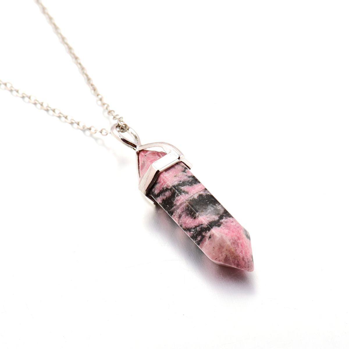 Natural Stone Bullet Shape Pendant Necklaces Chains Hexagonal Prism Chakra Reiki Crystal Jewelry for women men