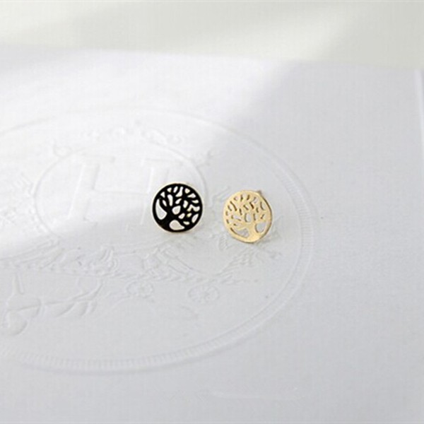 10Pair Simple Family Tree of Life Earring Round Circle Christmas Plant Tree Stud Earring Palm Prata Chakra Tree Earrings