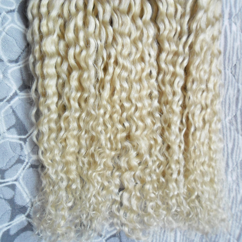 #613 Bleach Blonde keratin hair extension u tip 200s curly keratin bond hair extensions 200g curly fusion hair extensions