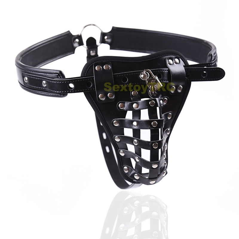 Sexy mâle chasteté string hommes en cuir t-back clouté conception taille réglable BDSM Bondage Gear Costumes Lingerie sous-vêtements
