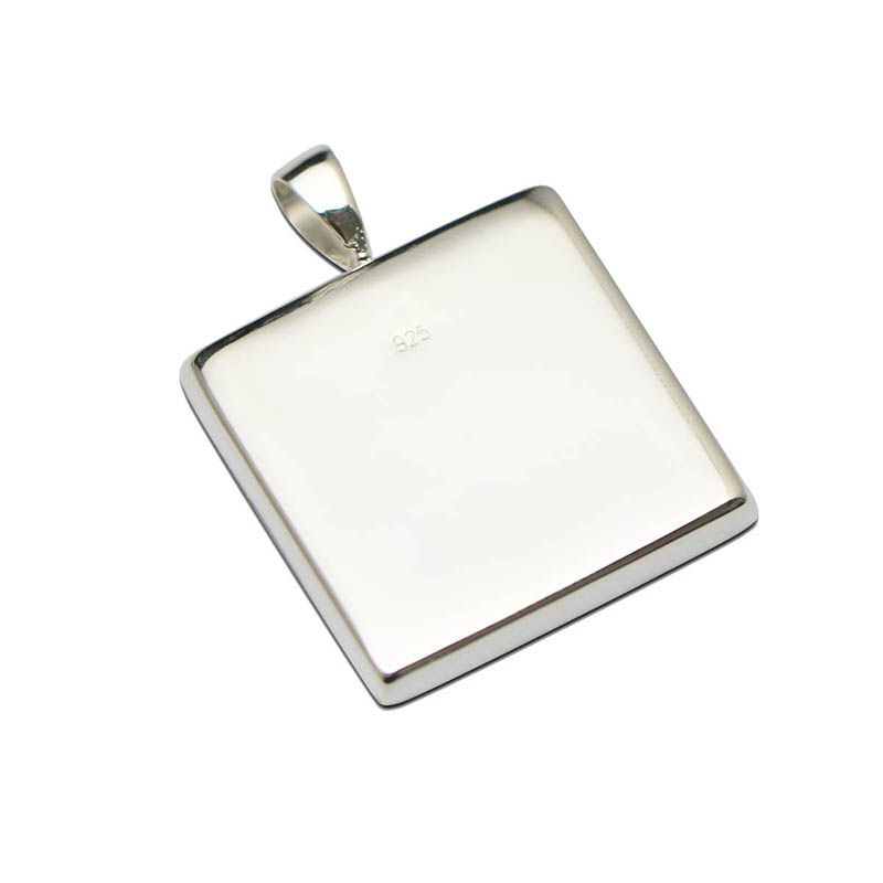 Beadsnice 925 Sterling Silver Square Pendant Base fit 25mm Cabochon Bezel Setting for DIY Jewelry Making ID26726