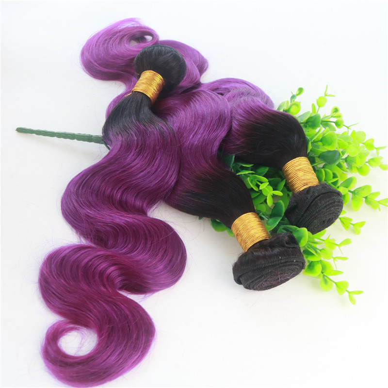 Human Hair Weave Bundles Ombre 1B Purple Two Tone Color Human Remy Hair Extensions Body Wave