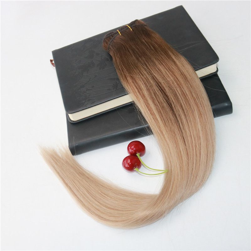 Factory wholesale Omber Hair Extensions Color #4 Fading to 18 Highlights Remy Human Hair Weft Slik Straight Weave Extensions 100g