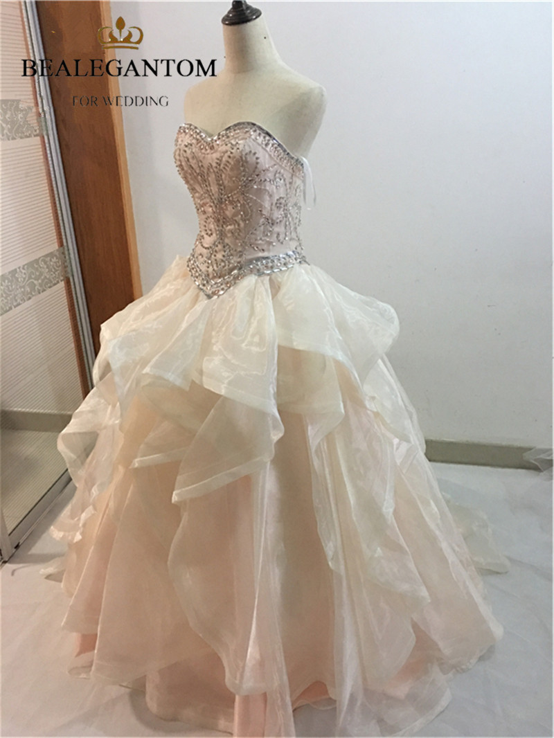 2017 Fashion Crystal Ball Gown Quinceanera Dresses with Beading Sequined Organza Plus Size Sweet 16 Dresses Vestido Debutante Gowns BQ17