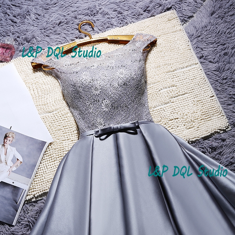 silver gray party dresses arrival real photos satin with lace prom gowns kneelength red royal blue champagne red cocktail dress