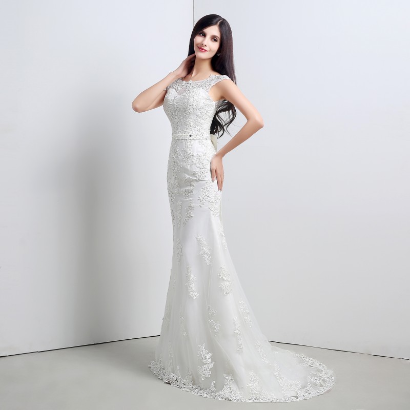 New Sexy White Ivory Mermaid Wedding Dresses 2017 Appliques Wedding Party Bridal Gowns Stock 6-16 QC 333