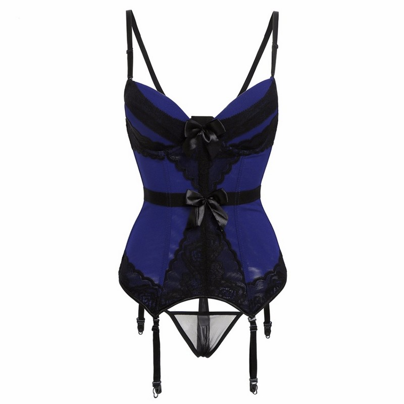 Women Waist Cincher Valentine Contrast Lace Lingerie Like Corset Overbust Corselet with Garter Belts Blush Lacy Bow Underwire Cup Bustier, Blue
Women Waist Cincher Valentine Contrast Lace Lingerie Like Corset Overbust Corselet with Garter Belts Blush Lacy Bow Underwire Cup Bustier, Blue