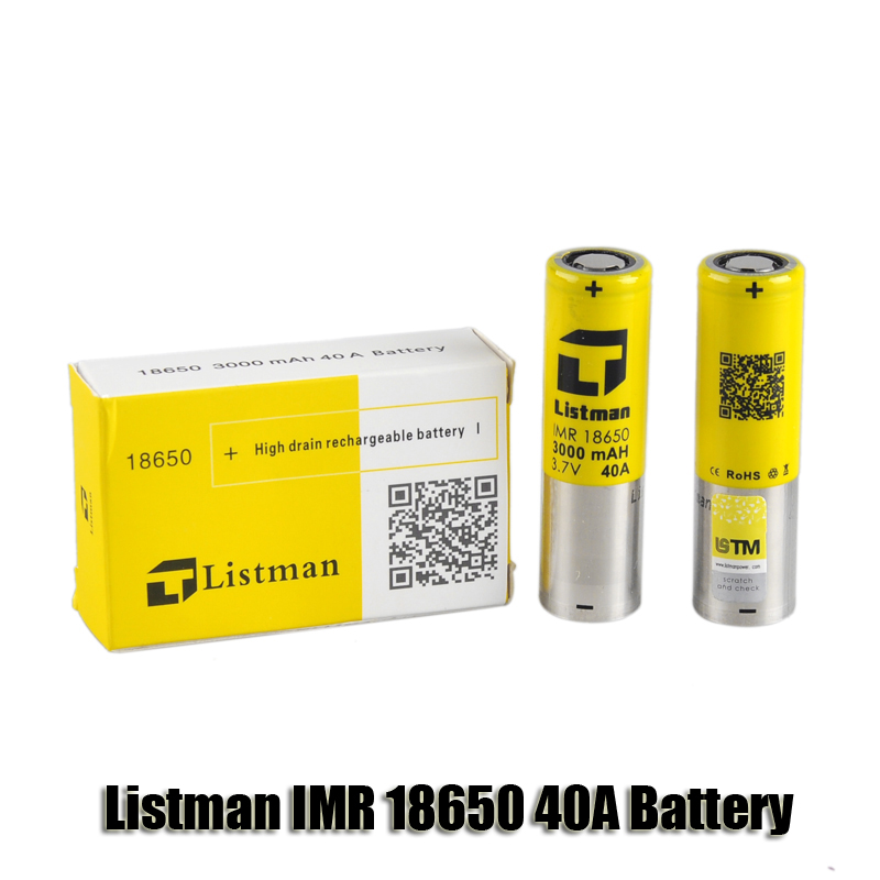 100% Original Listman IMR 18650 3000mAh 40A 3.7V High Drain Rechargeable Battery for 510 thread Box Mod
100% Original Listman IMR 18650 3000mAh 40A 3.7V High Drain Rechargeable Battery for 510 thread Box Mod