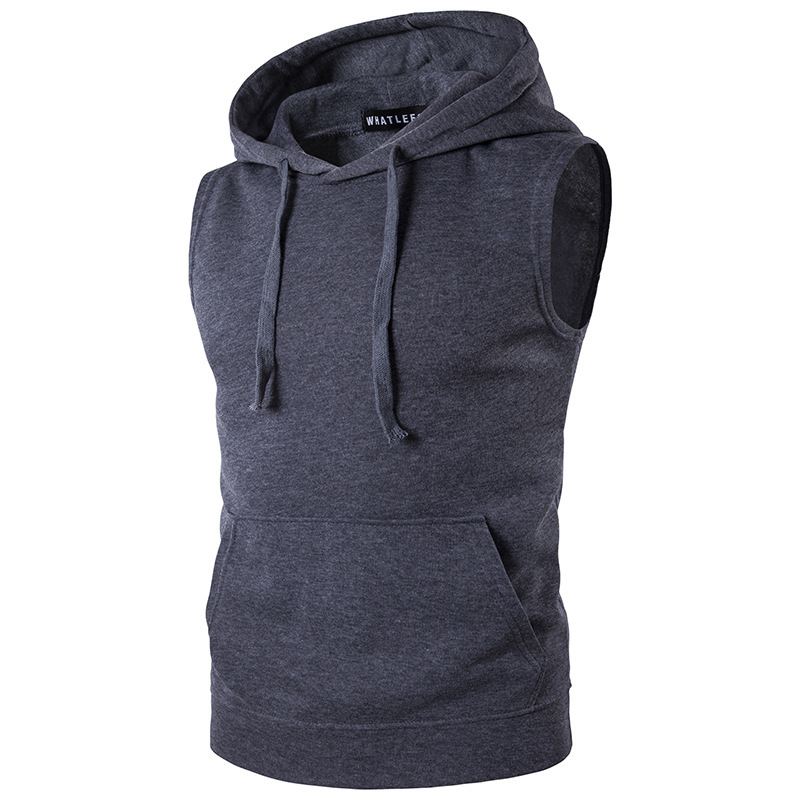 Wholesale- 2017 Men's Fashion Fleece Plain Fit Hooded Sleeveless Vest hoodies