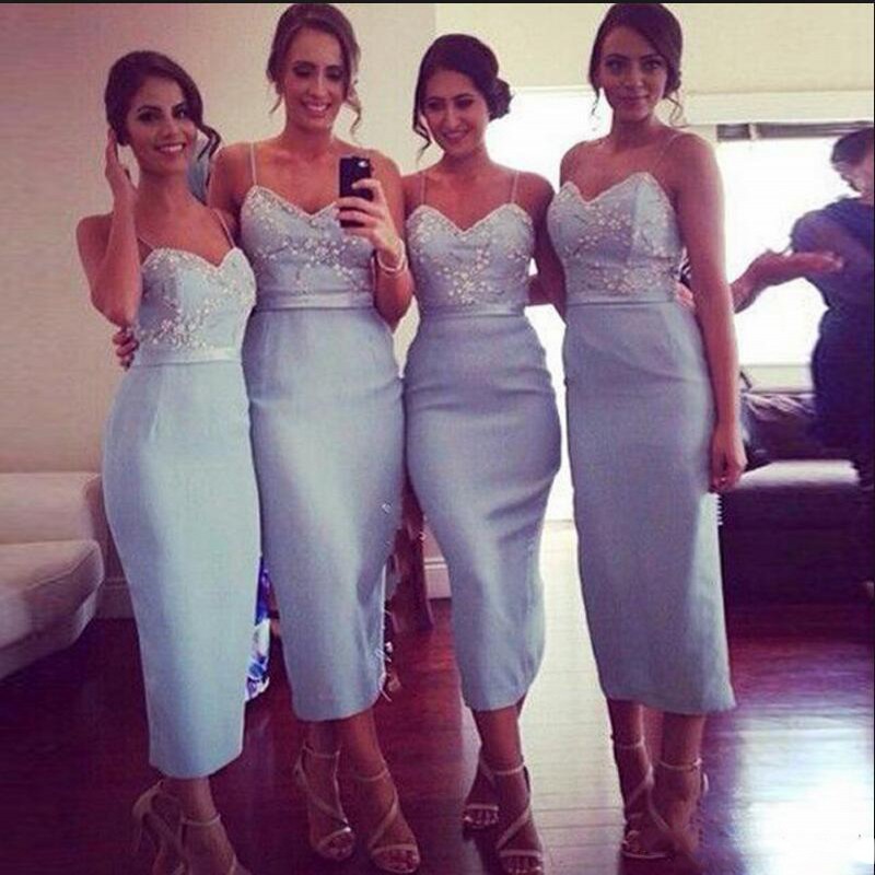 Light Sky Blue Spaghetti Bridesmaid Dresses For Wedding Tea Length Sheath Maid Of Honor Gowns Cheap Custom Made Cheap Bridesmaid Gowns
Light Sky Blue Spaghetti Bridesmaid Dresses For Wedding Tea Length Sheath Maid Of Honor Gowns Cheap Custom Made Cheap Bridesmaid Gowns