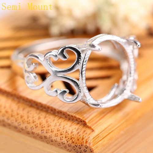 Fine Silver 925 Sterling Silver Engagement Wedding Ring Setting 10x11mm or 11x13mm Oval Cabochon Semi Mount Jewelry Setting