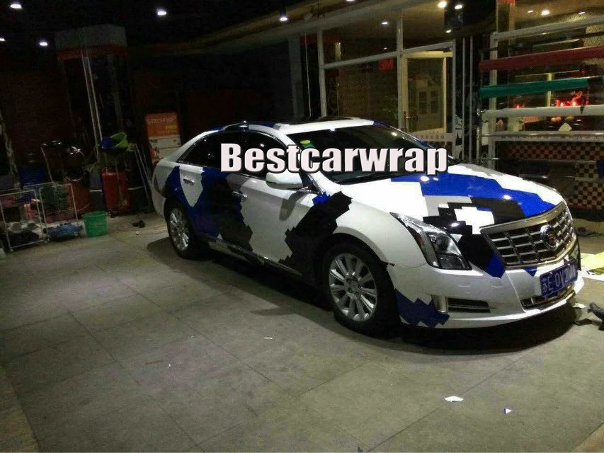 Large Blue white Pixel Camo Vinyl Car Wrap With air bubble Free Ubran Camouflage Graphics Car Sticker Film size 1.52x10m/20m/30m