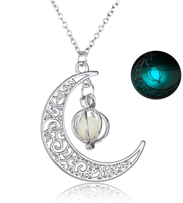 Glow Dark Stone Moon Pumpkin Cage Pendant Necklaces Halloween Hot Trends Luminous Beads Squash Necklace Christmas Jewelry for Men Women