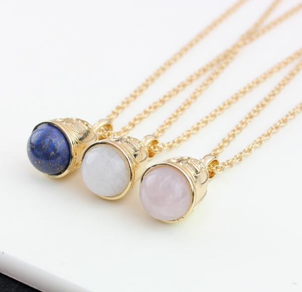 Fashion Natural Stone Pendant Necklace Charm Jewelry K Gold Plating Chain Pendant Necklace For Women