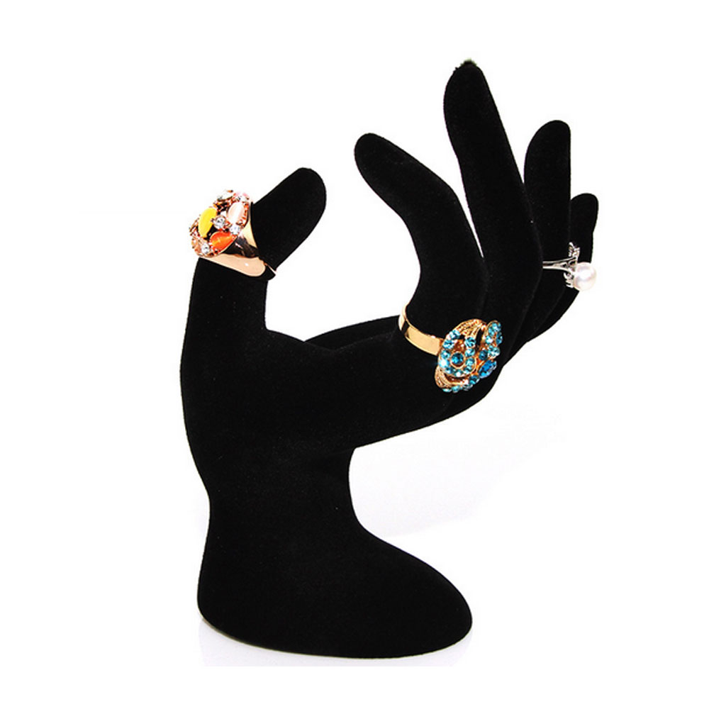 Hand Shaped Ring Stand Bracelet Holder Bangle Rack Jewelry Display Rings Shelf Black Velvet Female Mannequin Hand4170653