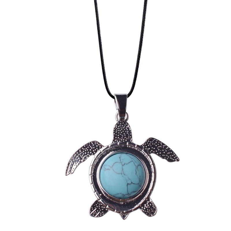12pc/set 2018 Hot natural stone stainless steel turtle chakra pendant turquoise men and women trendy jewelry natural stone pendant for gift