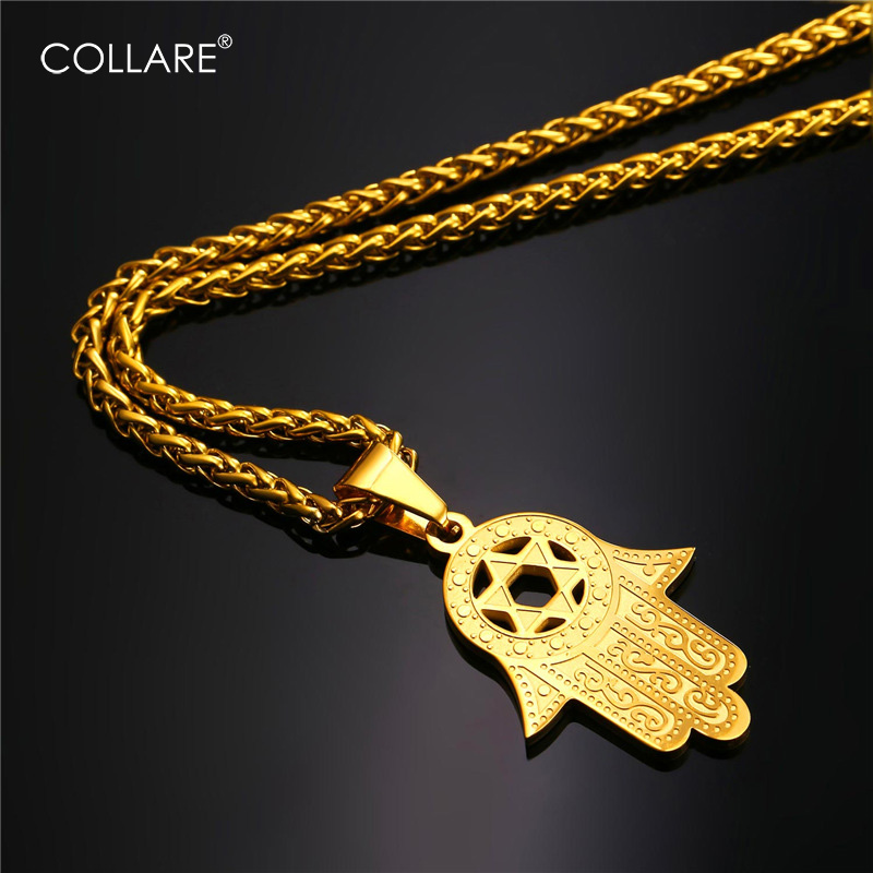 Collare Fatima Hamsa Hand Pendant Gold Color Stainless Steel Jewelry Magen David Star Accessories Ethnic Turkey Necklace P291
Collare Fatima Hamsa Hand Pendant Gold Color Stainless Steel Jewelry Magen David Star Accessories Ethnic Turkey Necklace P291