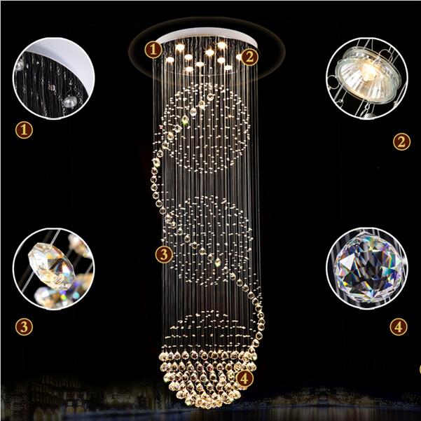 K9 LED Crystal Chandeliers Lights Stairs Hanging Lamp Indoor Lighting Decoration with D70CMCM Chandelier Light Fixture H200s