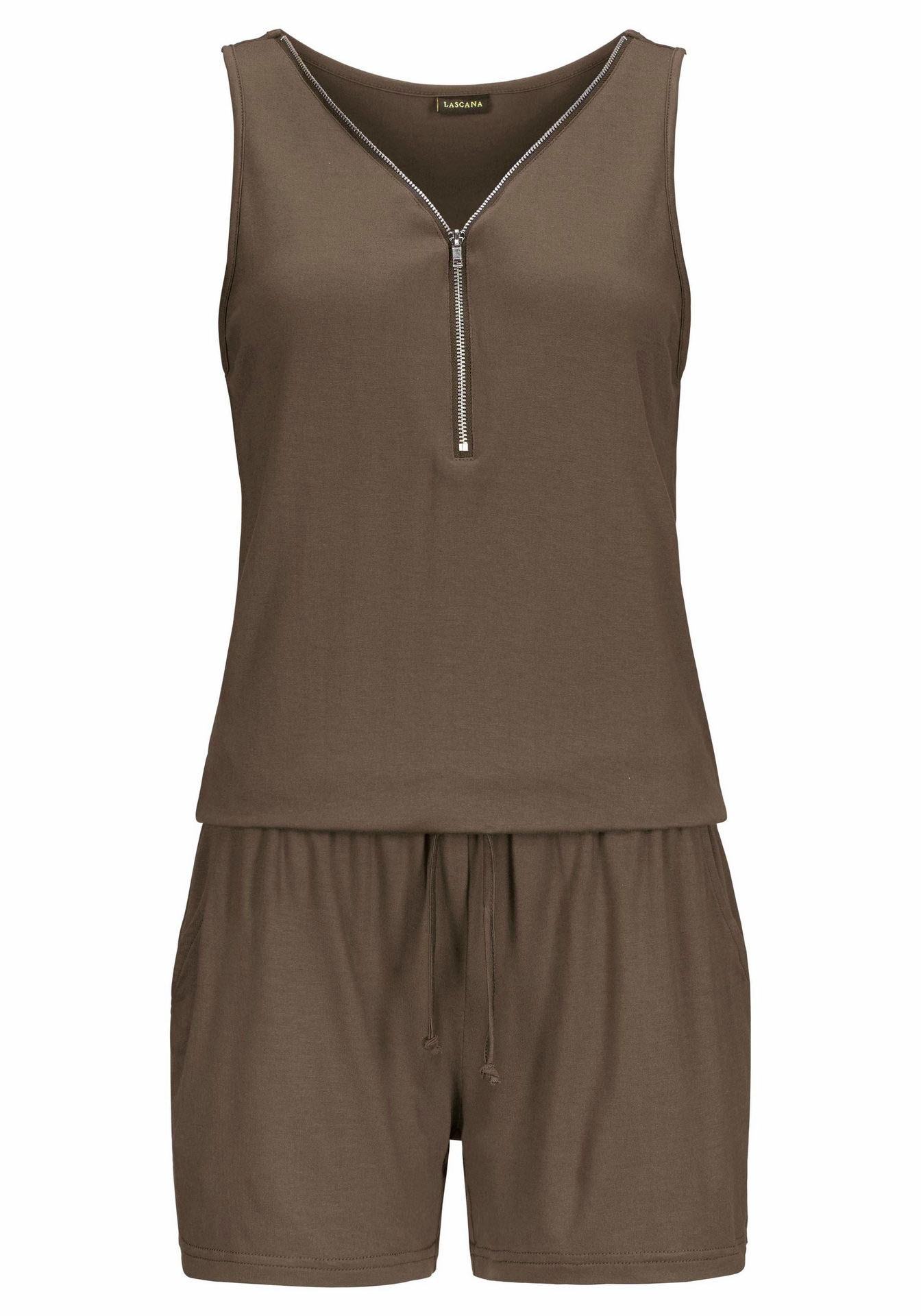 European solid color sleeveless zipper V-neck pocket beach casual piece pants gray green brown black support mixed batch