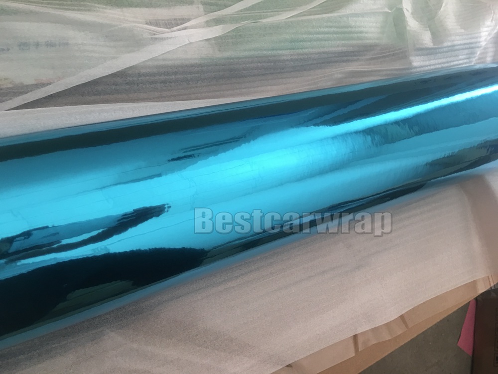 Light Blue stretchable Chrome Vinyl Wrap With Air bubble Free flexible Mirror Chrome For Car styling size:1.52x20m/Roll 5x66ft