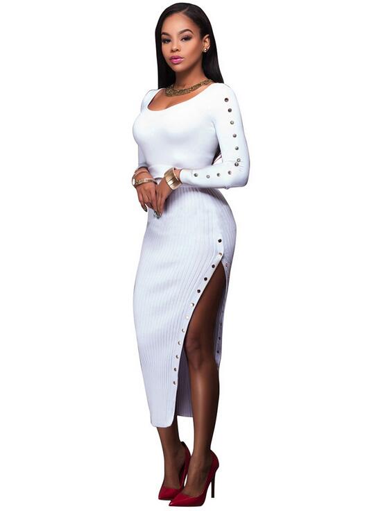 NEW Double row button long skirt article pit cloth nightclub sexy long-sleeved cultivate morality dress skirt long skirt