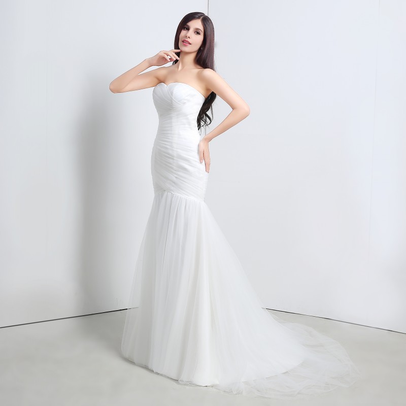 2018 New Elegant White Mermaid Wedding Dresses Tulle Sweetheart Wedding Party Bridal Gowns Stock 6-16 QC329