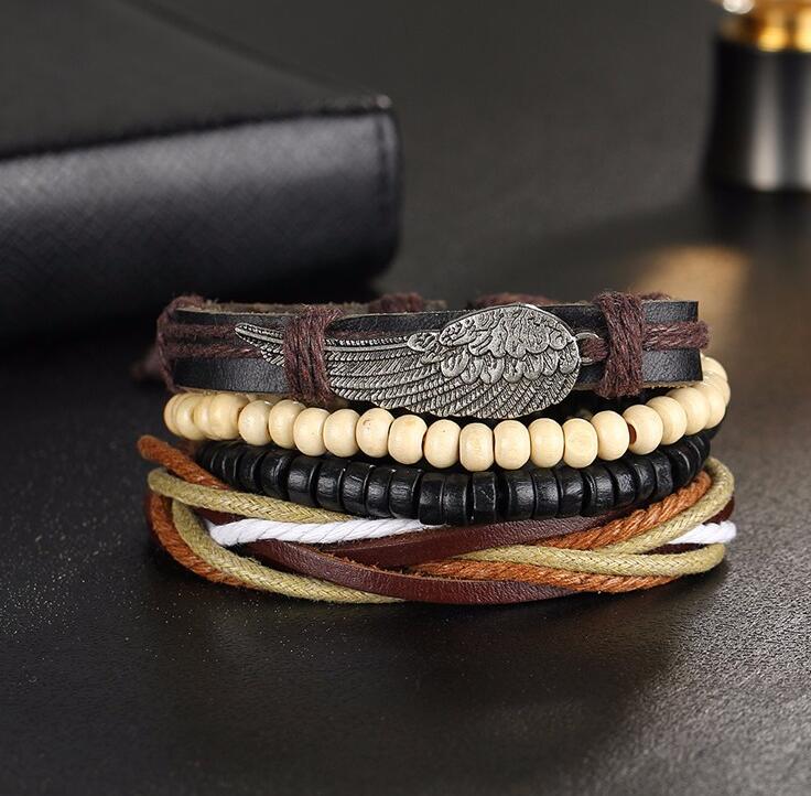 Multilayer bracelet Punk Turkish Wing Bracelets for Women Men Beads Wristband Cuff Leather Bracelet Ethnic Vintage Jewelry Bijouterie