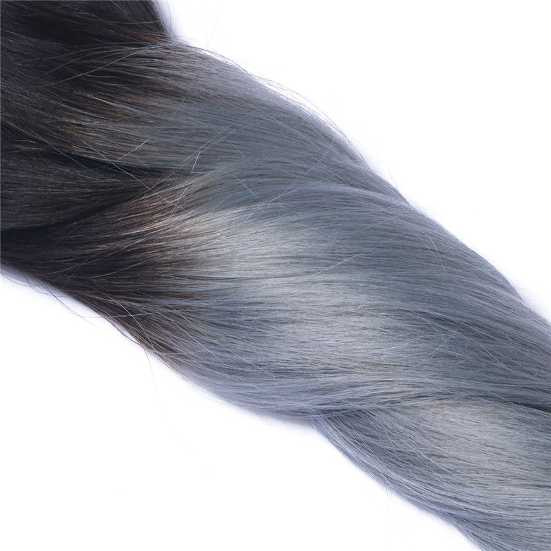 Full Head Clip In Human Hair Extensions Grey Straight Brazilian Virgin Hair Ombre Two Tone Color Dark Root To Grey Hair 120gram