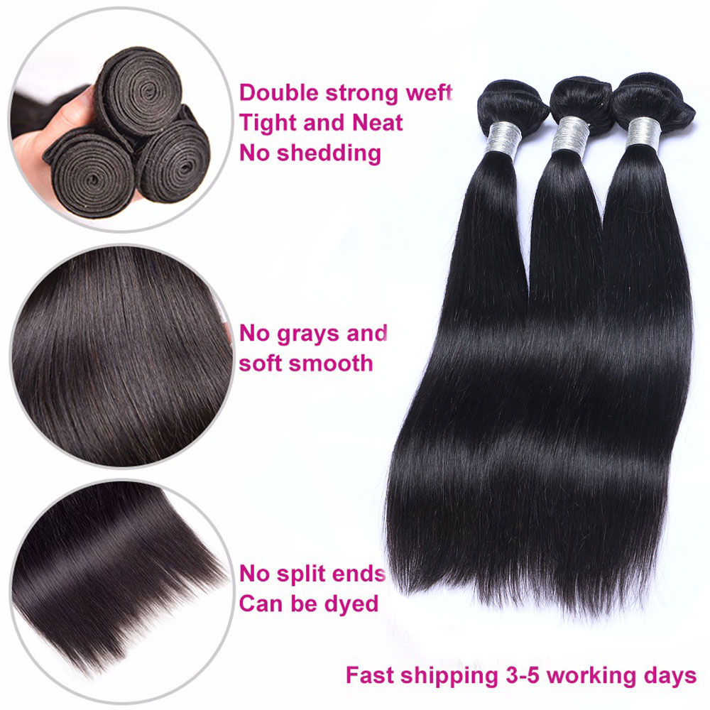 8A Lace Closure With 3 Bundles Brazilian Virgin Human Hair Weaves Malaysian Indian Cambodian Peruvian Straight Remy Human Hair And Closures