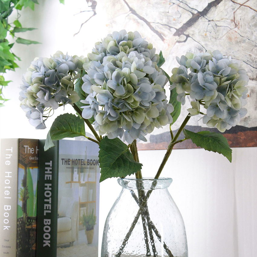 Artificial Hydrangea Flower with Flower Rod DIY Silk Accessory for Party Home Wedding Decoration 5 Colors
