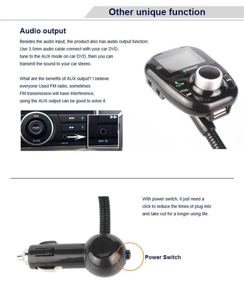 Wireless Bluetooth FM Transmitter with Remote and USB Charger  Multifunctional Car Audio Device Including LCD Display