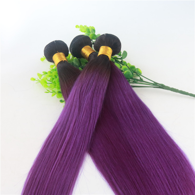 3Bundles Human Hair Weave Extensions Straight Ombre 1B Purple Two Tone Color Human Remy Hair Extensions