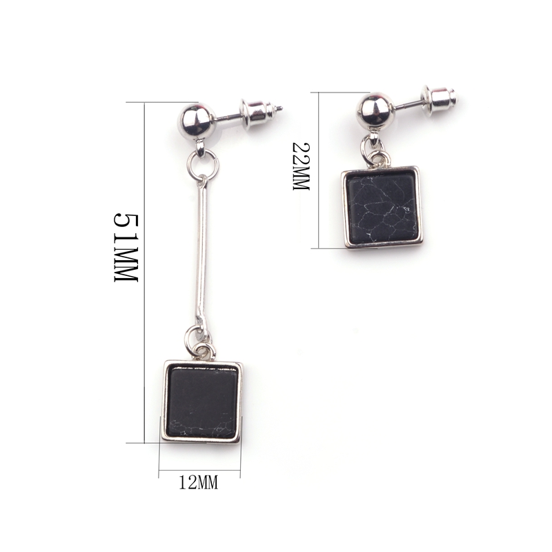 Fashion High Quality Simple style asymmetry Gold Plated New Shell Black Marble Turquoise Stone Disc Earrings for Women