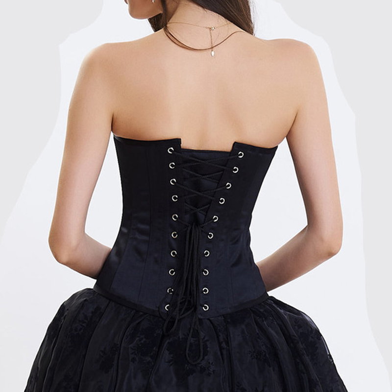 Victorian Womens Gothic Satin Sweetheart Overbust Leaves Brocade Embroidery Padded Slim Waist Burlesque Dancing Corset Top with Hip Panels