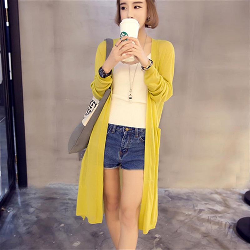Wholesale- 2017 Summer Autumn Female New Women's V-Neck Pockets Thin Cashmere Pure Cardigan Sweater Coat Sun Protection Clothing 61767