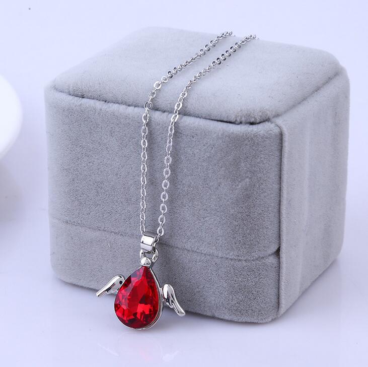 Hot sale Angel wings fine female short necklace water droplets anti-allergic pendant WFN102 (with chain) mix order 20 pieces a lot